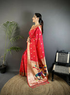 Joban Fashion Pink Peacock & Floral Motifs Soft Silk Kanchipuram Saree - Distacart