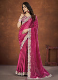 Pink Banarsi Crush Silk Embroidered Saree with stitched Blouse - Mohmanthan Saha Saki