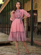 Juniper Women's Pink Georgette Printed Flared Dress - Distacart