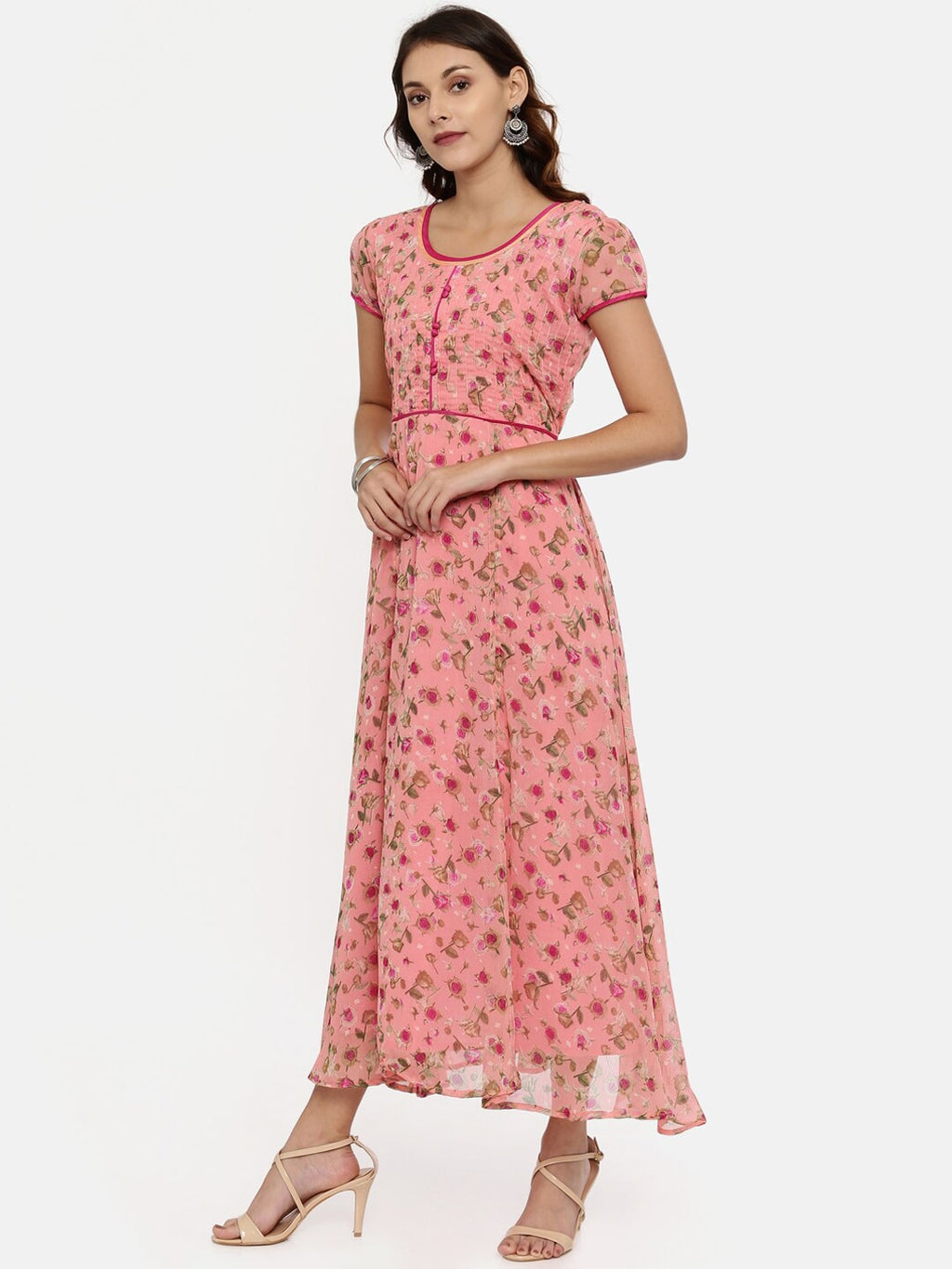 Souchii Women Pink Printed Fit and Flare Dress - Distacart