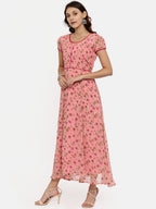 Souchii Women Pink Printed Fit and Flare Dress - Distacart