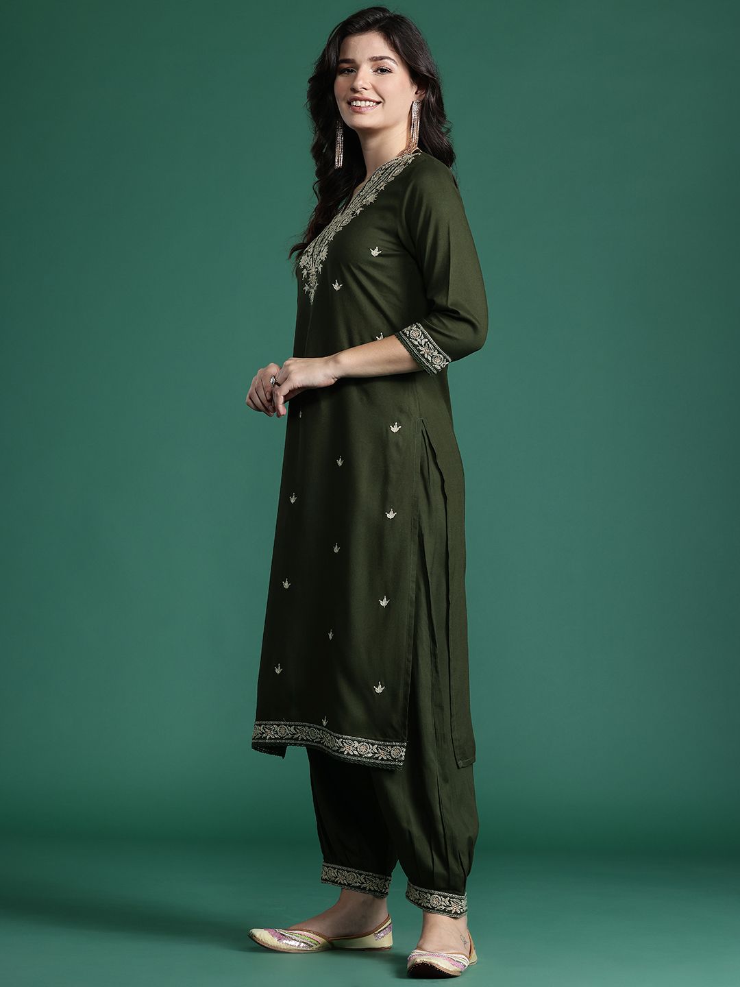 Indo Era Ethnic Motifs Embroidered Thread Work Kurta with Salwar & With Dupatta - Distacart