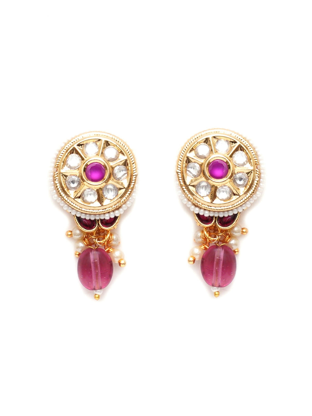 Kundan Studs with Stones (Gold) - Ruby Raang - Distacart