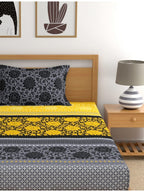 Dreamscape Yellow Ethnic Motifs Cotton 140 TC Fitted Single Bedsheet & 1 Pillow Cover