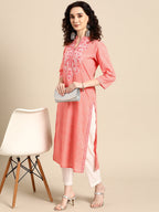 Sangria Women Pink Bandhani Printed Thread Work Pastels Kurta