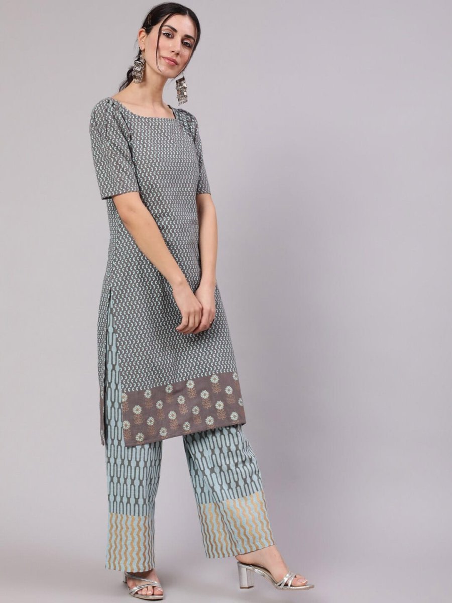 Aks Paisley Printed Straight Kurta With Palazzos