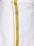 Sethukrishna Boys Cream-Coloured & Gold-Toned Pure Cotton Shirt with Dhoti