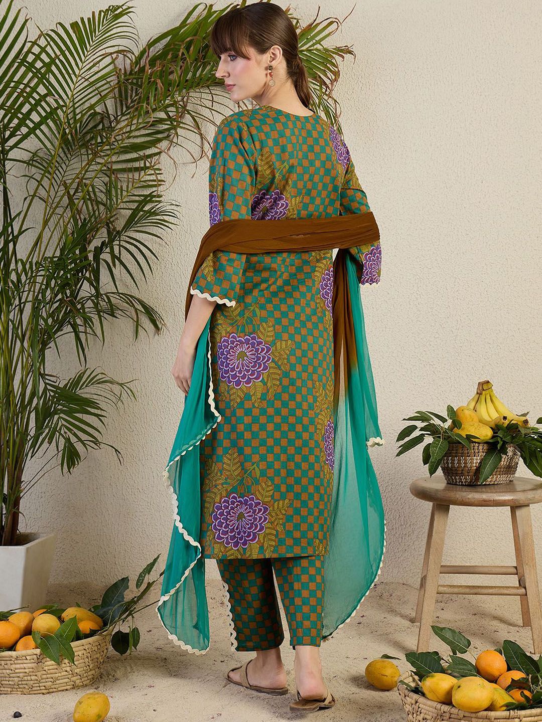 Indo Era Women Floral Printed Regular Beads and Stones Kurta with Trousers & With Dupatta - Distacart