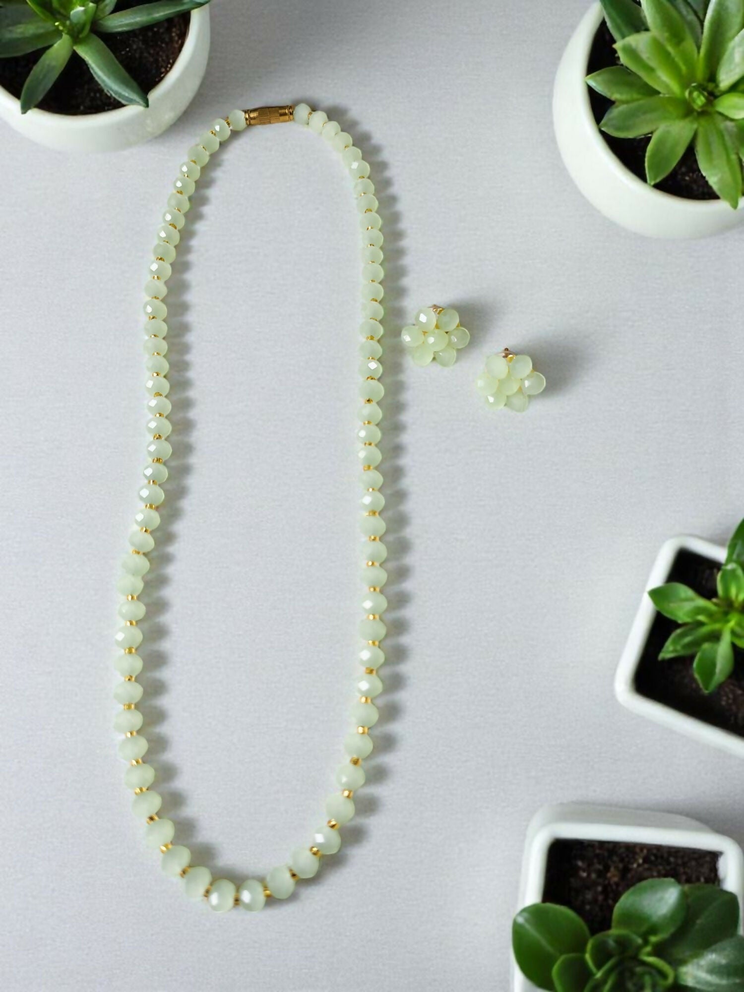 Inhanns Crystal Bloom – Single Line Necklace + Studs - Mint