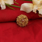 Mominos Fashion Joharkamal Gold-Polished Stone Studded Adjustable Finger Ring - Design 019