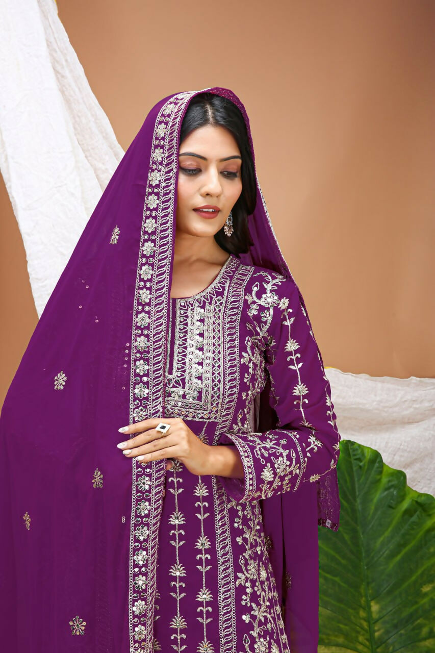 Teeya Creation Wine Faux Georgette Embroidery Work Wedding Wear Salwar Suit - Distacart