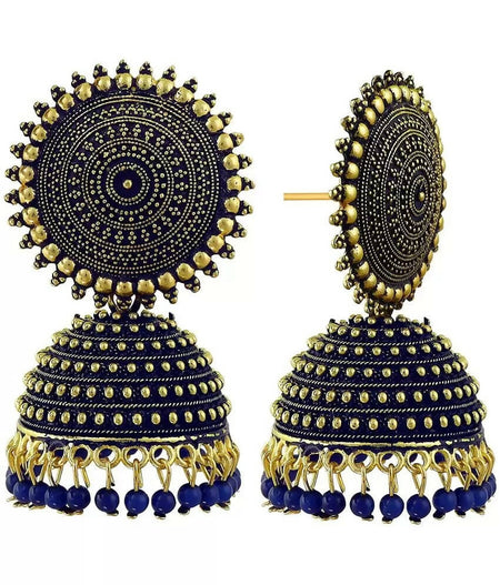 Mominos Fashion Joharkamal Gold-Polished Meenakari Jhumkas For Women & Girls (Blue)