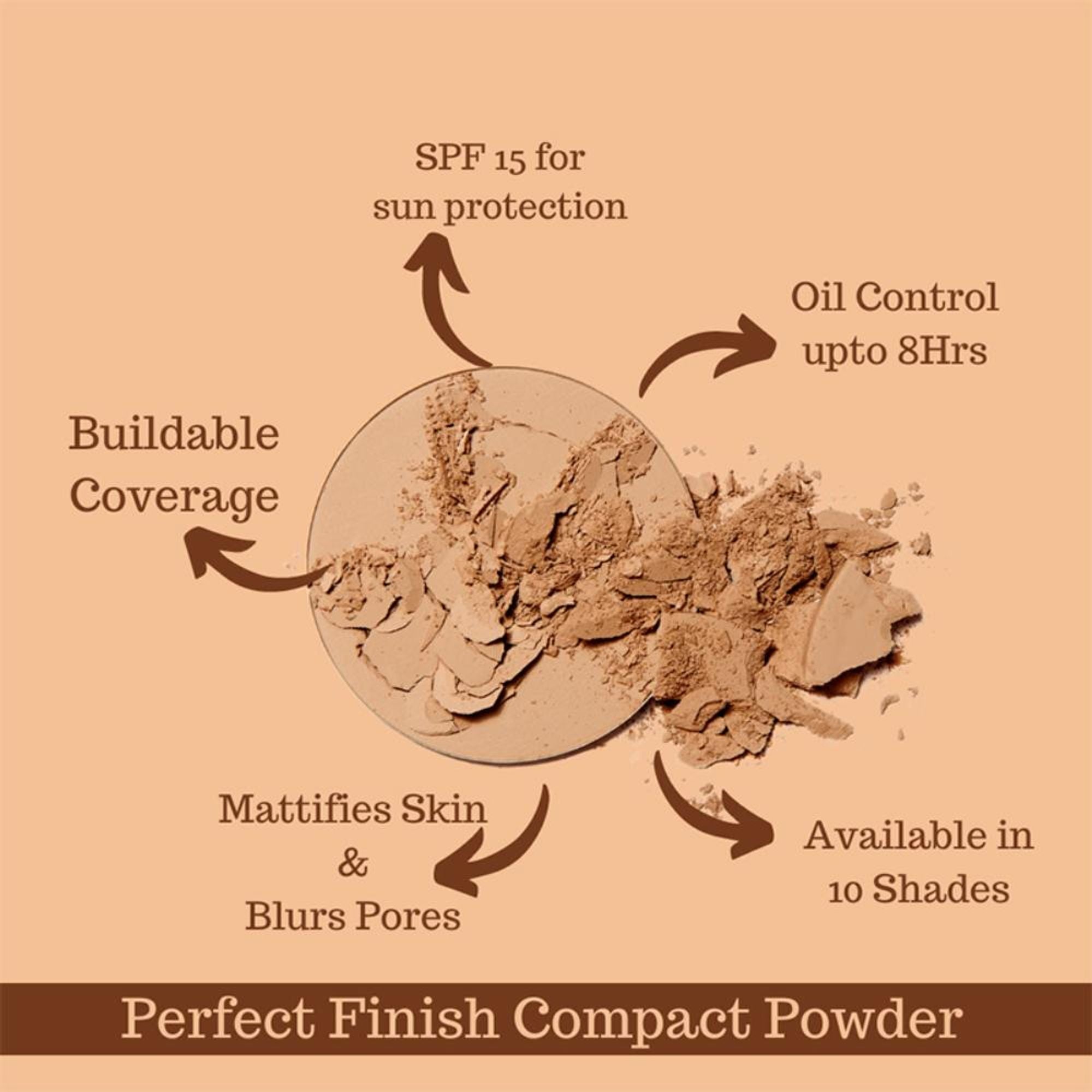 CUFFS N LASHES Perfect Finish Pressed Powder Compact With SPF 15 - 06 Medium