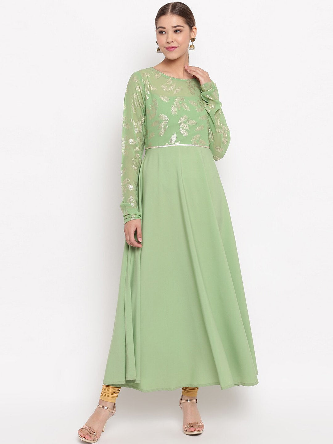 Janasya Green Printed Anarkali Kurta - Distacart
