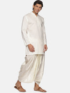 Sethukrishna Men Cream-Coloured Striped Pure Cotton Kurta with Dhoti Pants - Distacart