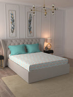 MYTRIDENT Orange Blue Ethnic Motifs Pure Cotton 120 TC Queen Bedsheet With 2 Pillow Covers