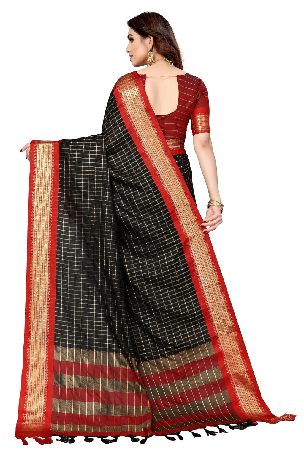 Vamika Weaving Black Cotton Silk Saree - Distacart