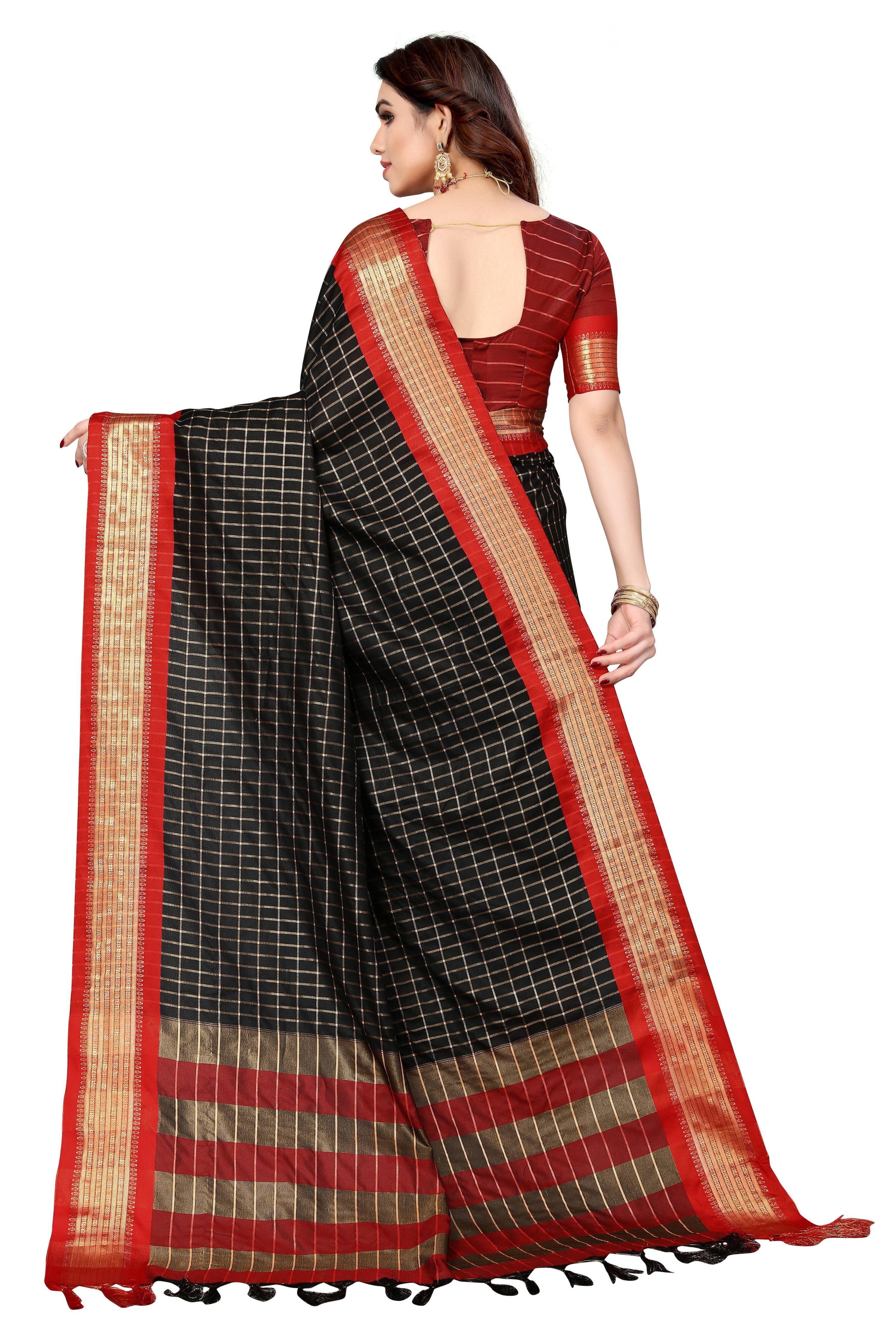 Vamika Weaving Black Cotton Silk Saree - Distacart