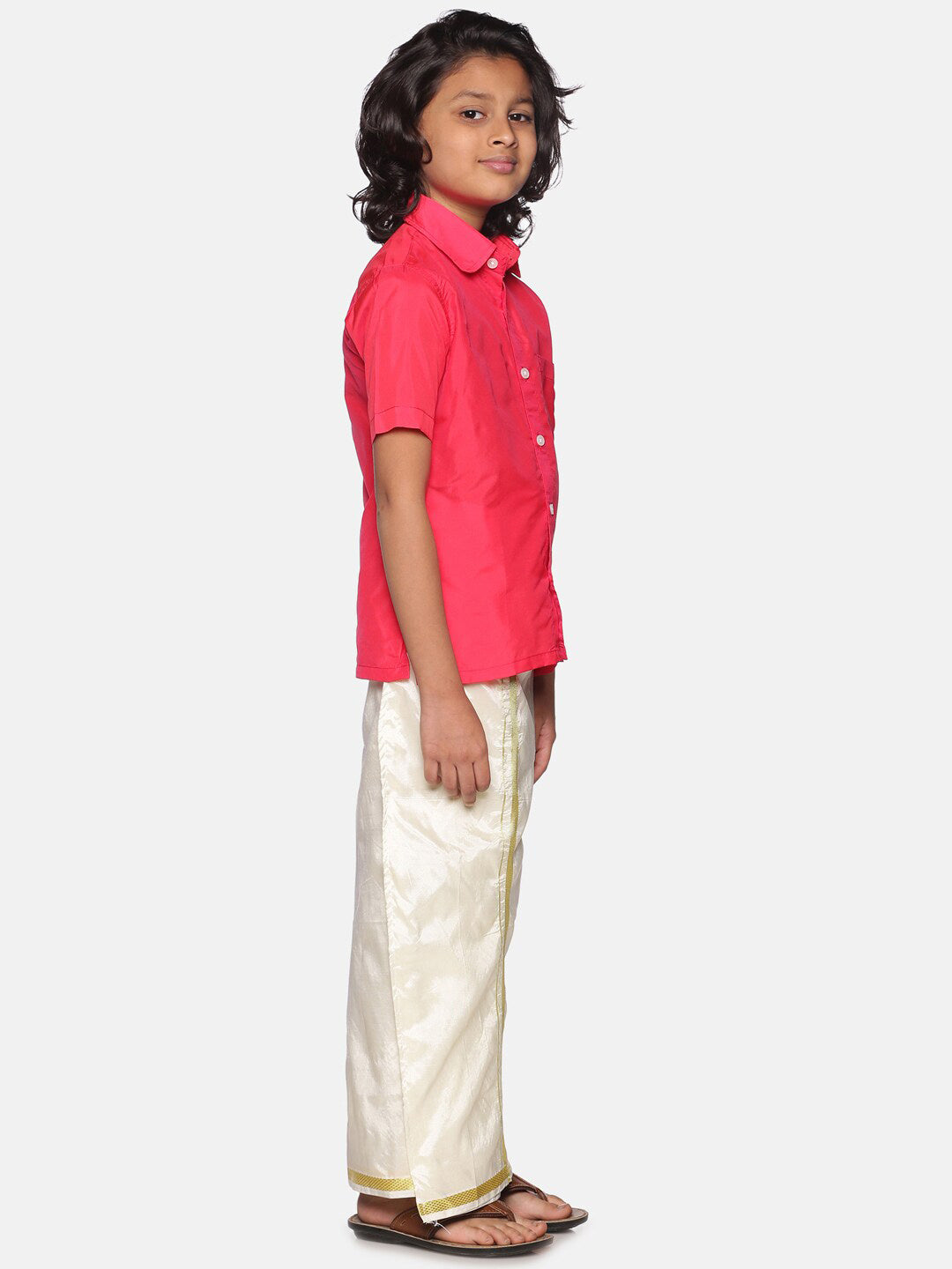 Sethukrishna Boys Rose & White Shirt & Dhoti