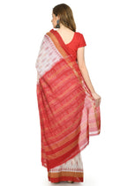 Vamika Sambalpuri Ikat Cotton Dehabandha Badafula White & Light Red Saree - Distacart