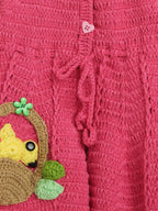 ChutPut Hand knitted Crochet Floral Basket Wool Dress For Baby Girls - Pink