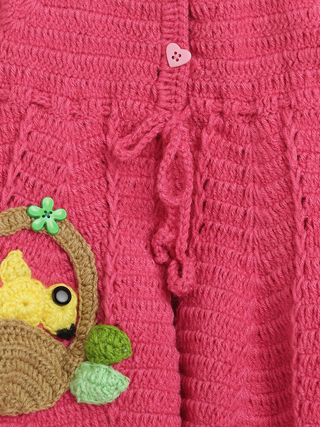 ChutPut Hand knitted Crochet Floral Basket Wool Dress For Baby Girls - Pink
