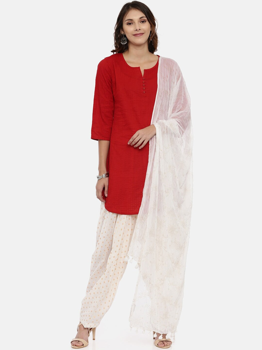 Souchii White & Gold Printed Dupatta - Distacart