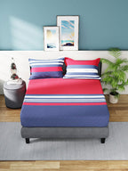 Nautica Bradford Red & Blue Striped 160 TC Pure Cotton King Bedsheet & 2 Pillow Covers