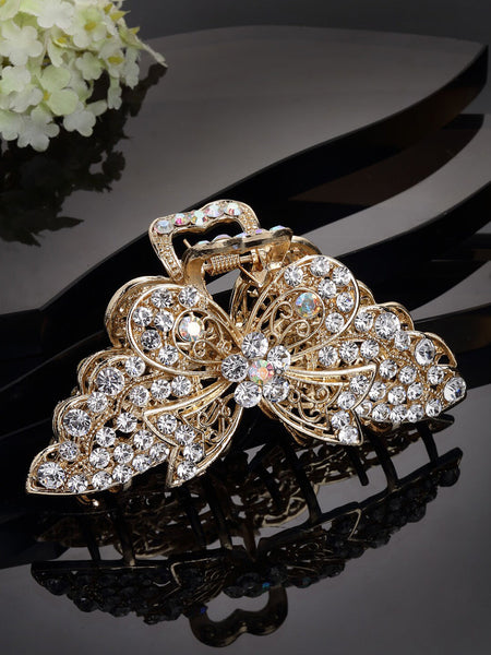 Panash Women Gold-Toned & White Embellished Claw Clip