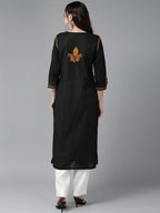 ADA Ethnic Motifs Embroidered Chikankari Cotton Straight Kurta