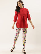 Souchii White & Pink Floral Printed Ankle-Length Leggings - Distacart