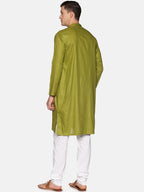 Sethukrishna Men Green Angrakha Pure Cotton Kurta with Pyjamas - Distacart
