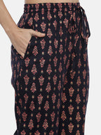 Souchii Navy Blue & Pink Printed Kurta with Palazzos - Distacart