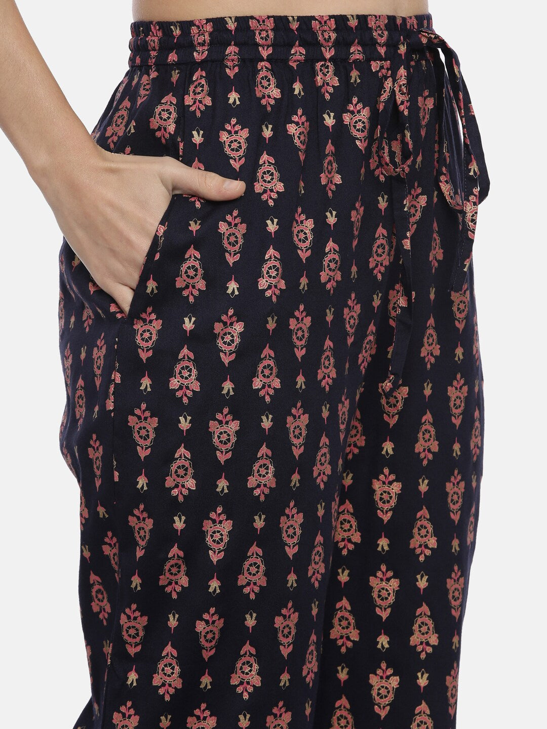 Souchii Navy Blue & Pink Printed Kurta with Palazzos - Distacart