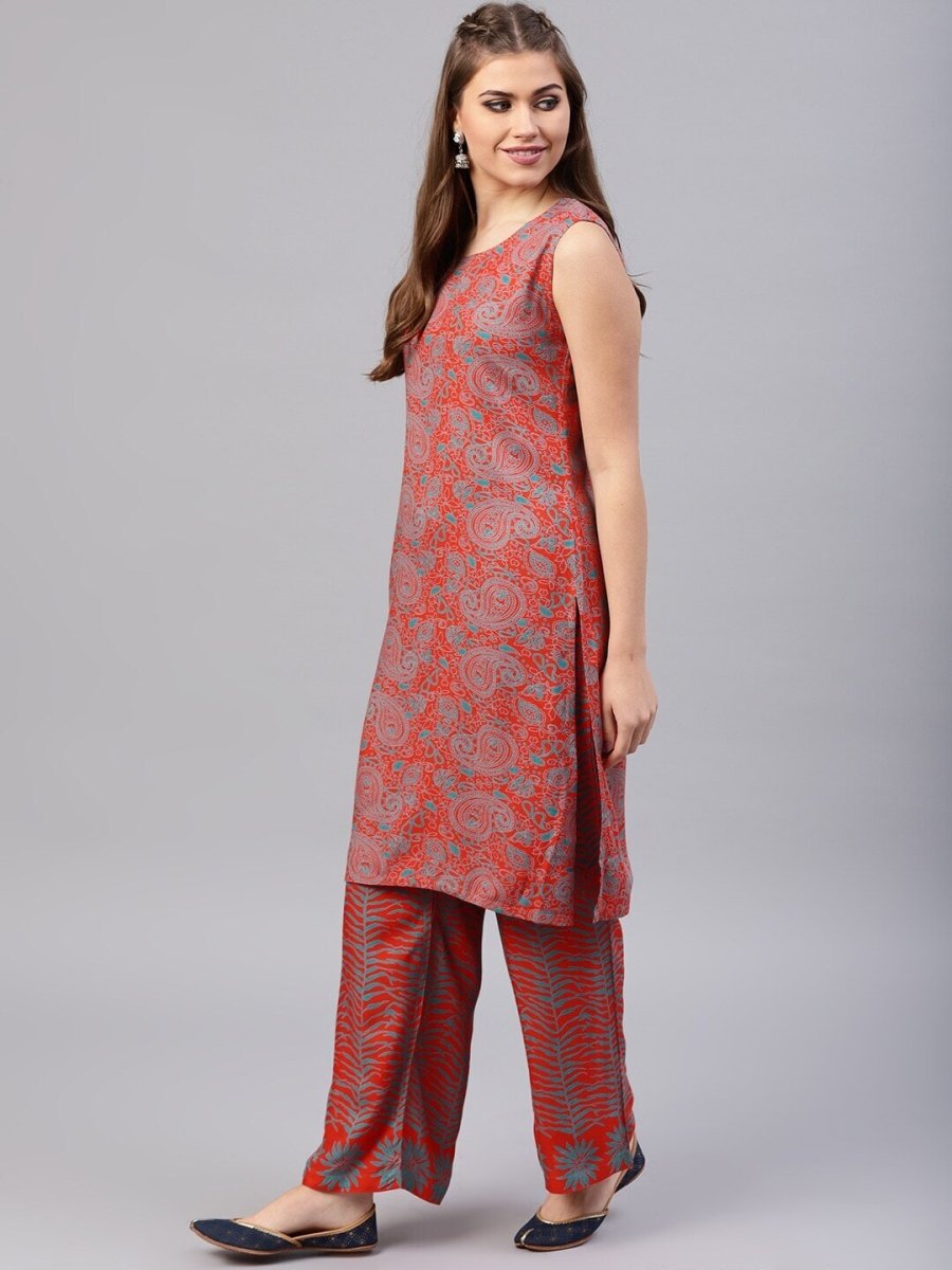 Aks Women Paisley Printed Straight Kurta With Palazzos