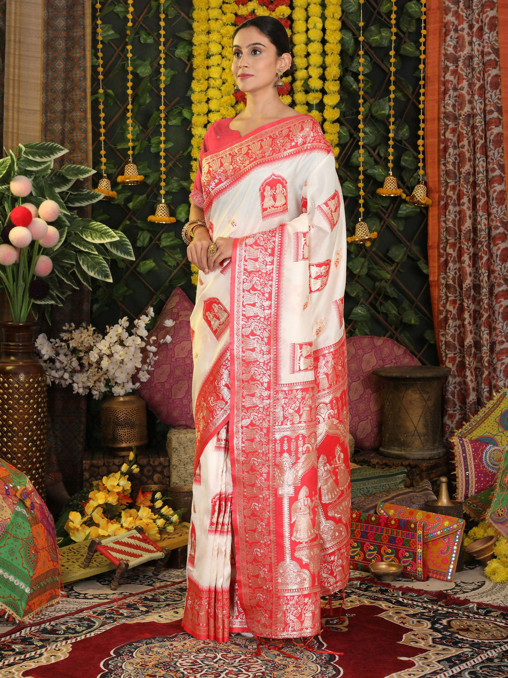 Shree Shyam Fashion Silk White Saree - Distacart