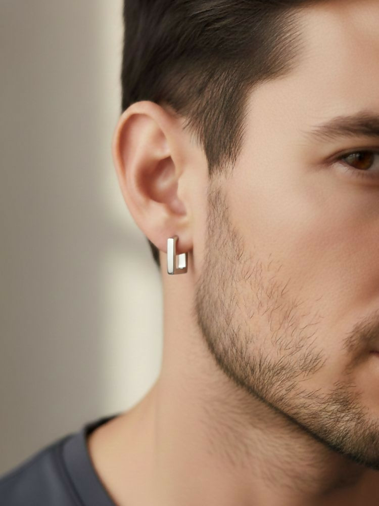 NVR Men's Set of 3 Multicolour Geomatric Shaped Hoop Earrings - Distacart