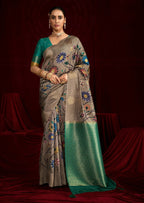 Joban Fashion Greensoft Silk Weaving Fabric With Digital Jamdani Print With Jacquard Rich Pallu & Blouse With Spring Tassels - Distacart