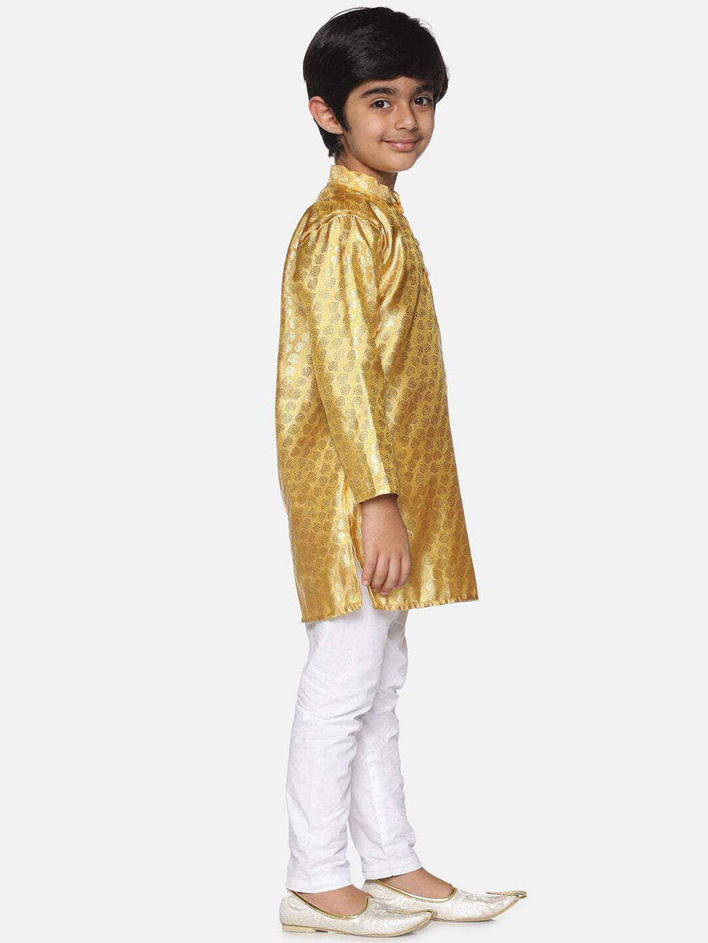 Sethukrishna Boys Gold-Toned Self Design Kurta with Pyjamas