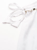 TAG 7 Women White Solid Flared Palazzos