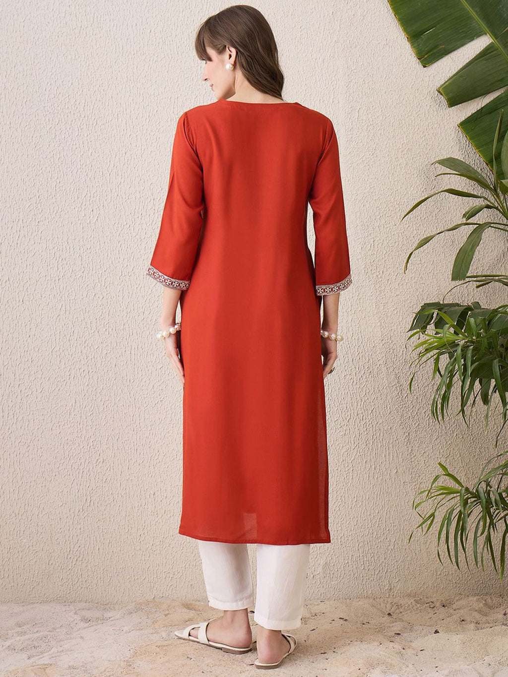 Indo Era Floral Yoke Design Thread Work Cotton Straight Kurta - Distacart