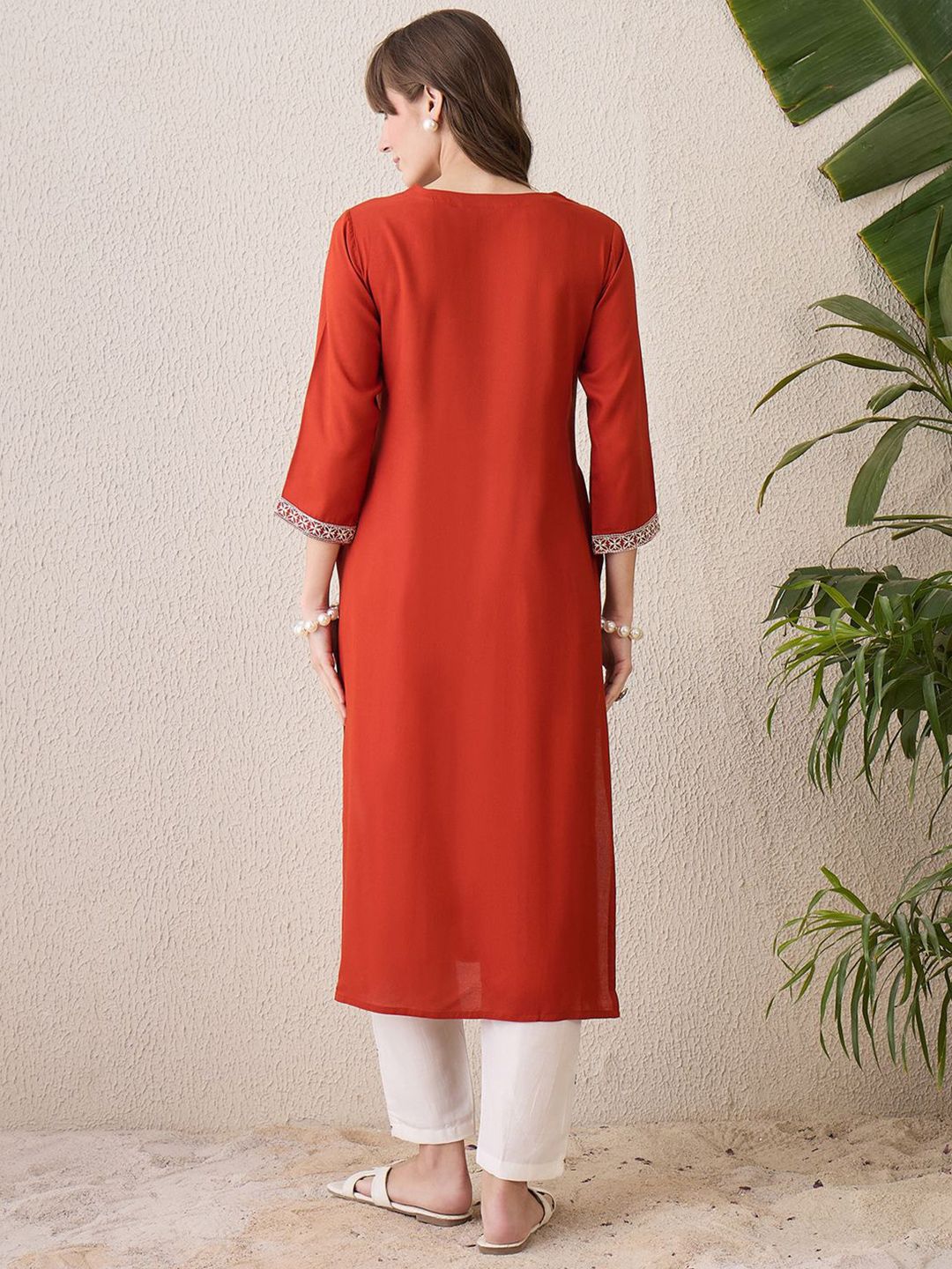 Indo Era Floral Yoke Design Thread Work Cotton Straight Kurta - Distacart