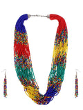 Cardinal Red & Green Beaded Multistring Necklace & Earrings Set - Distacart