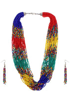 Cardinal Red & Green Beaded Multistring Necklace & Earrings Set - Distacart