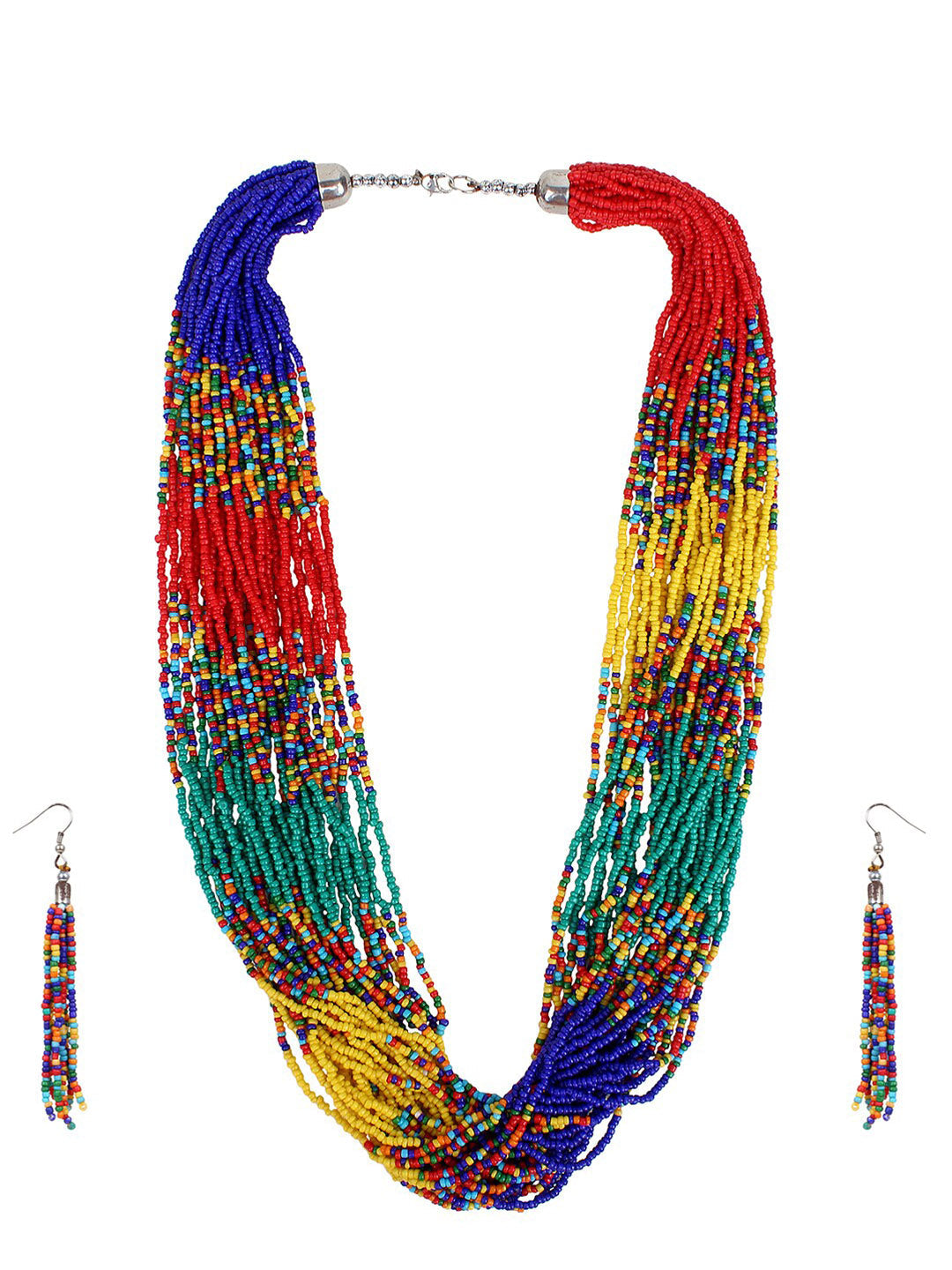Cardinal Red & Green Beaded Multistring Necklace & Earrings Set - Distacart