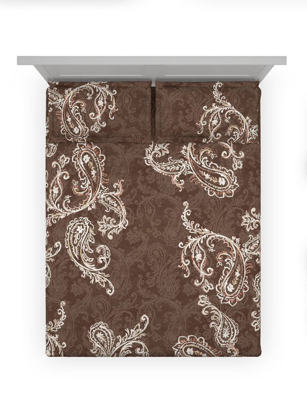 DDecor Brown & White Ethnic Motifs Cotton 140 TC King Bedsheet With 2 Pillow Covers
