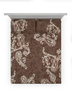 DDecor Brown & White Ethnic Motifs Cotton 140 TC King Bedsheet With 2 Pillow Covers