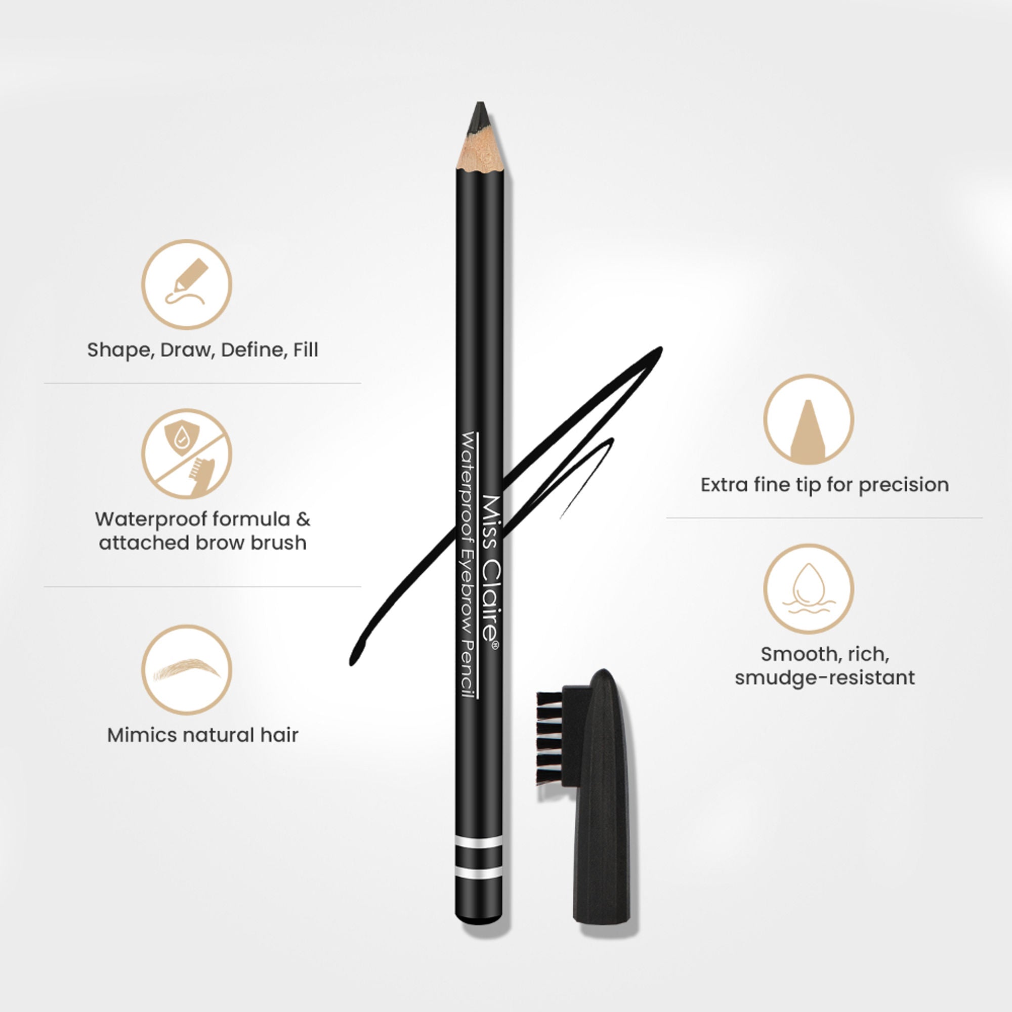 Miss Claire Waterproof Eyebrow Pencil - 01 Black - Distacart