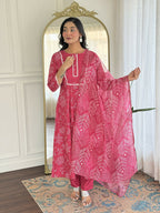 The52 Women's Beautiful Rayon Fabric Printed Work Flared Kurta Pant and Dupatta Set - Distacart