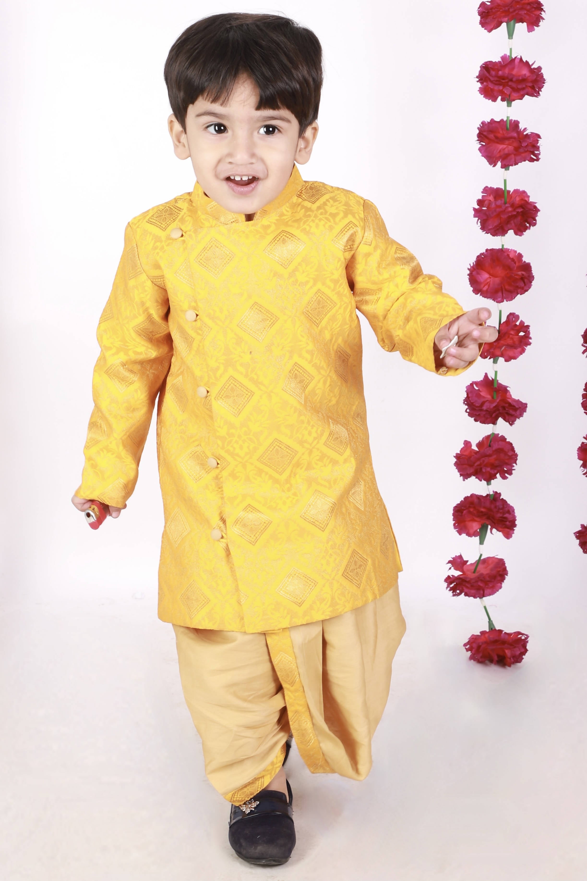 Little Bansi Boys Angrakha Kurta with Dhoti Royal yellow